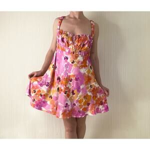 NICHOLAS Simie Pink Orange Watercolor Floral Corset Mini Dress US 8